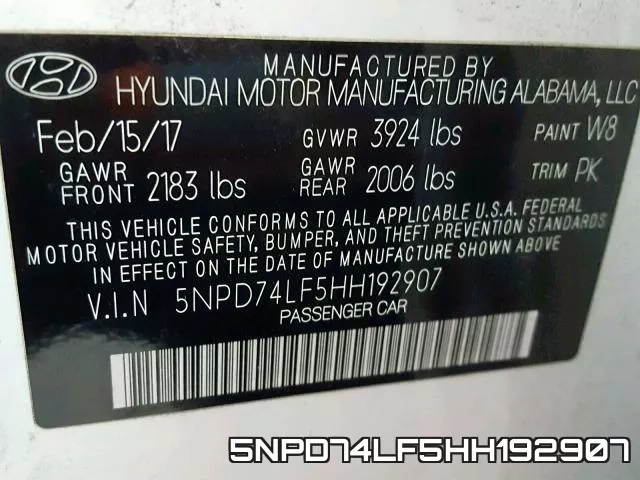 5NPD74LF5HH192907 фото 2
