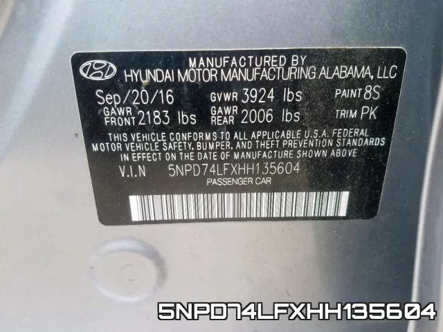 5NPD74LFXHH135604 фото 2