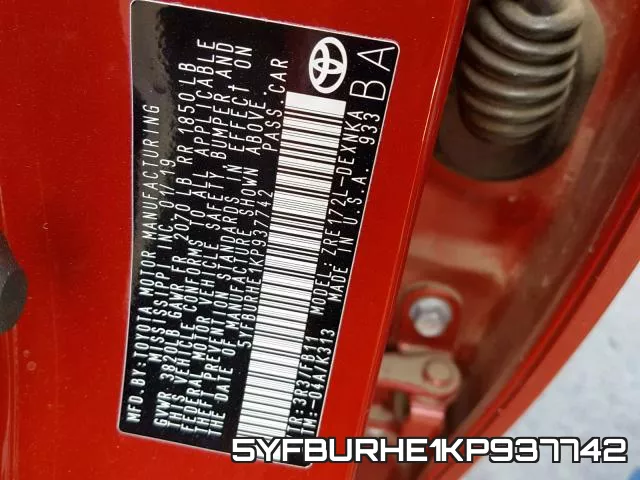 5YFBURHE1KP937742 фото 2