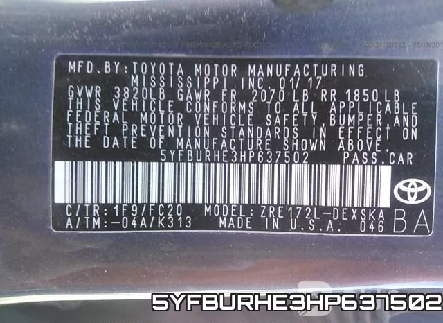 5YFBURHE3HP637502 фото 10