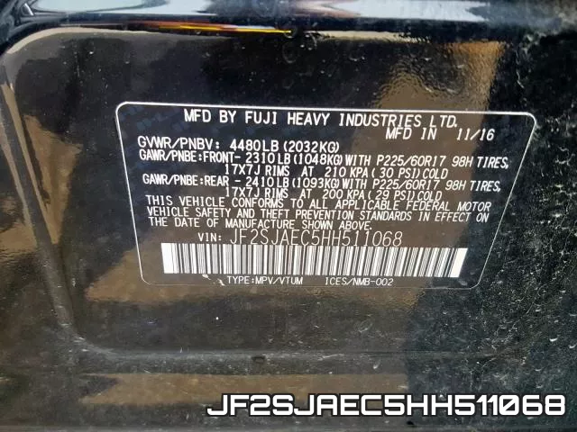 JF2SJAEC5HH511068 фото 2