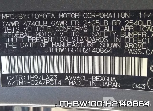 JTHBW1GG1H2140864 фото 10
