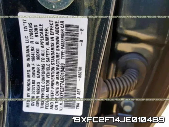 19XFC2F74JE010489 фото 2