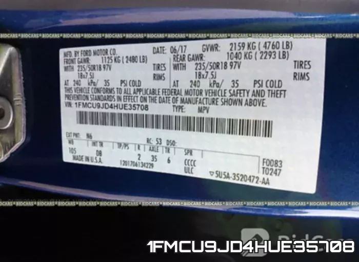 1FMCU9JD4HUE35708 фото 10