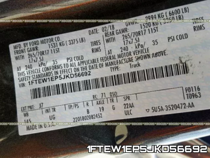 1FTEW1EP5JKD56692 фото 2