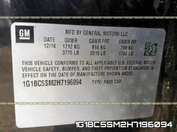 1G1BC5SM2H7196094 фото 2