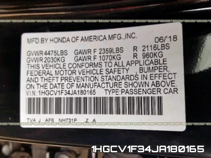 1HGCV1F34JA180165 фото 2