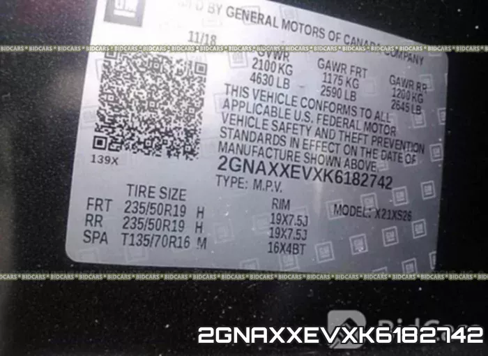 2GNAXXEVXK6182742 фото 10