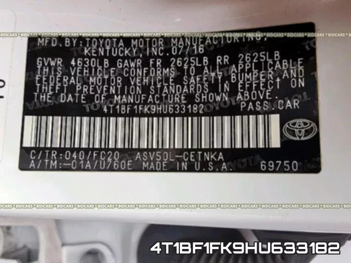 4T1BF1FK9HU633182 фото 2