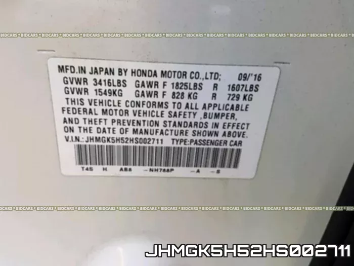 JHMGK5H52HS002711 фото 2