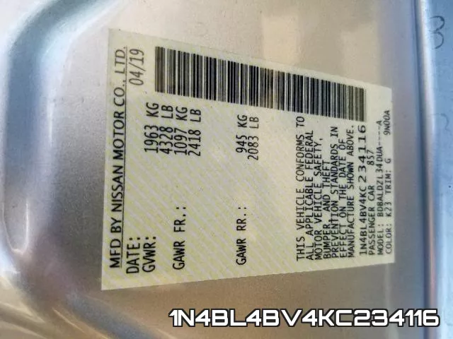 1N4BL4BV4KC234116 фото 2