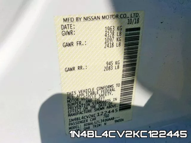 1N4BL4CV2KC122445 фото 2