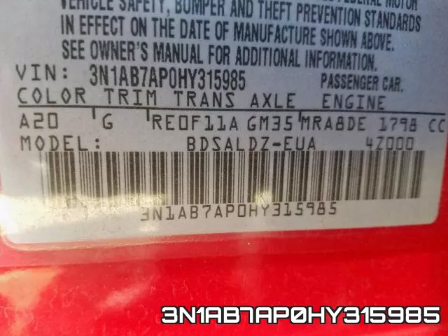 3N1AB7AP0HY315985 фото 2