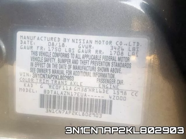3N1CN7AP2KL802903 фото 2