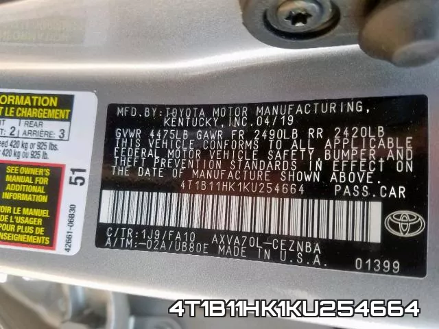 4T1B11HK1KU254664 фото 2