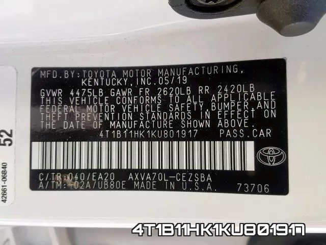 4T1B11HK1KU801917 фото 2