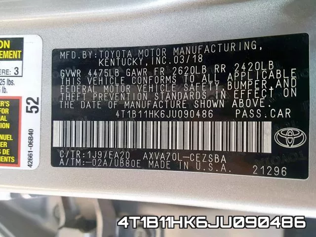 4T1B11HK6JU090486 фото 2