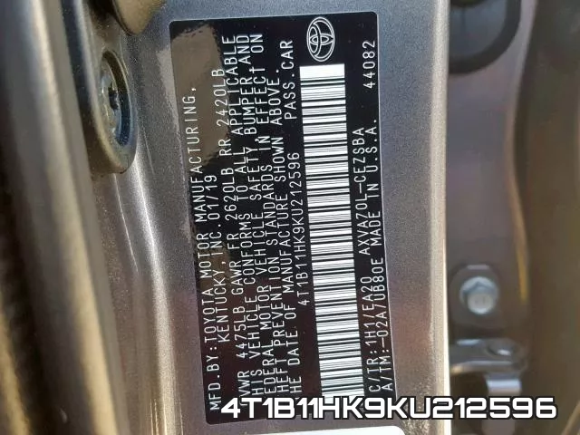 4T1B11HK9KU212596 фото 2
