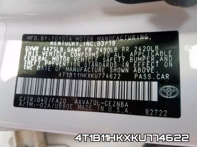 4T1B11HKXKU774622 фото 2