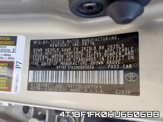 4T1BF1FK0HU660688 фото 2