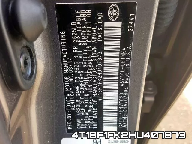 4T1BF1FK2HU407873 фото 2
