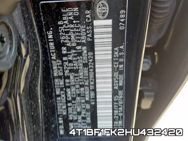 4T1BF1FK2HU432420 фото 2