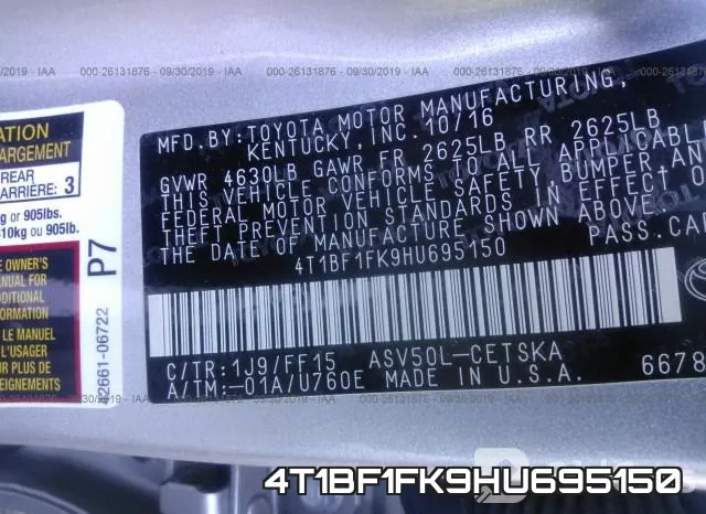 4T1BF1FK9HU695150 фото 10