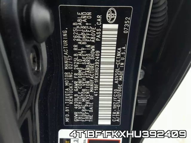 4T1BF1FKXHU392409 фото 2