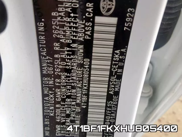 4T1BF1FKXHU805400 фото 2