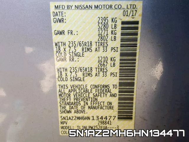 5N1AZ2MH6HN134477 фото 2