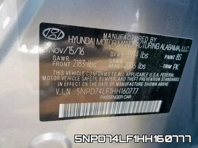 5NPD74LF1HH160777 фото 2