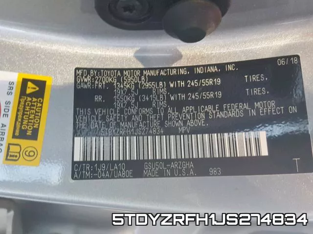 5TDYZRFH1JS274834 фото 2