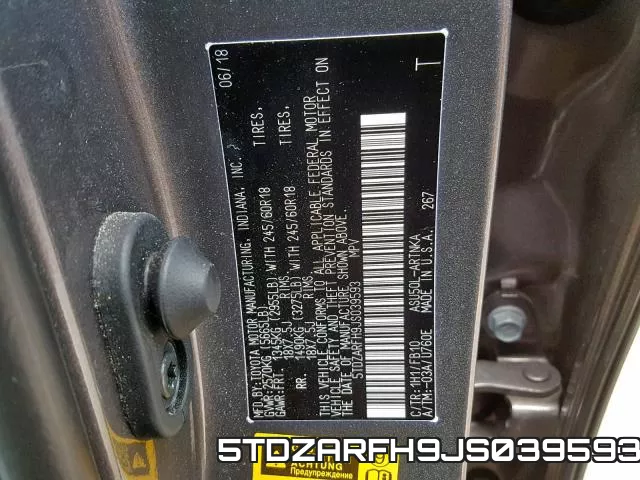 5TDZARFH9JS039593 фото 2