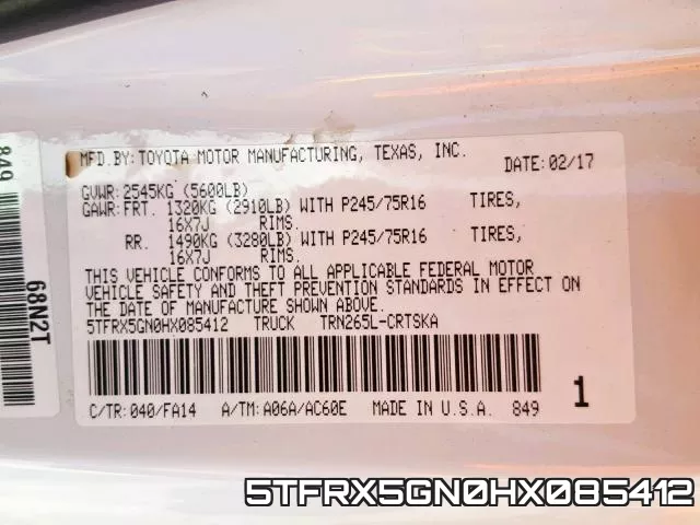 5TFRX5GN0HX085412 фото 2