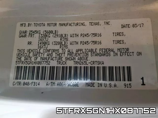 5TFRX5GN1HX087752 фото 2