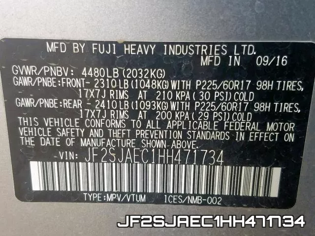 JF2SJAEC1HH471734 фото 2