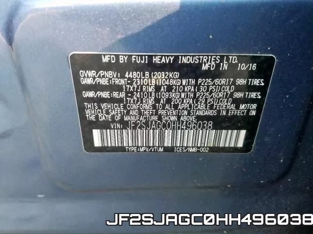 JF2SJAGC0HH496038 фото 2