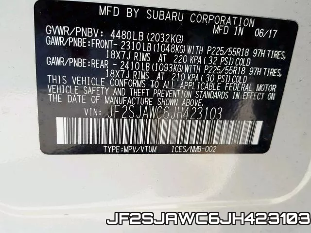JF2SJAWC6JH423103 фото 2