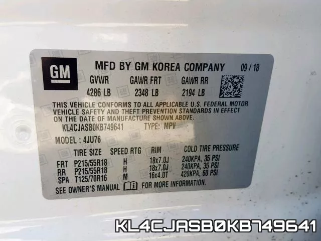 KL4CJASB0KB749641 фото 2
