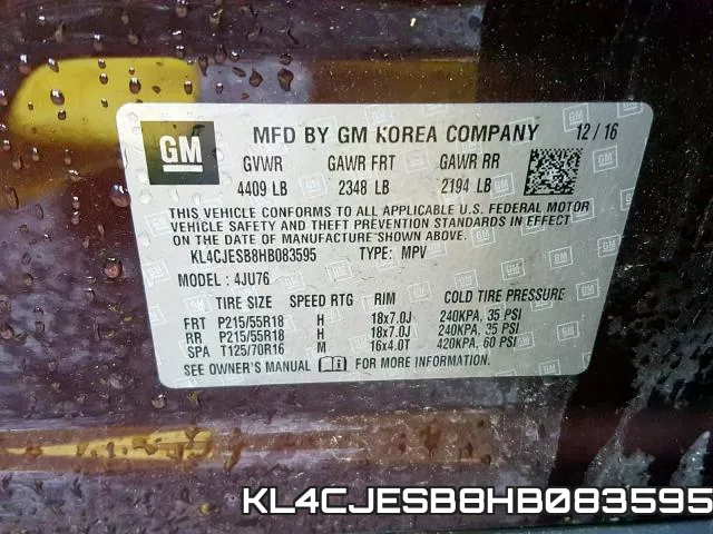 KL4CJESB8HB083595 фото 2