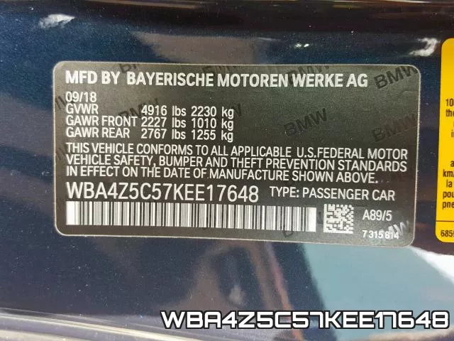 WBA4Z5C57KEE17648 фото 2