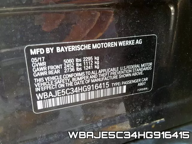 WBAJE5C34HG916415 фото 2