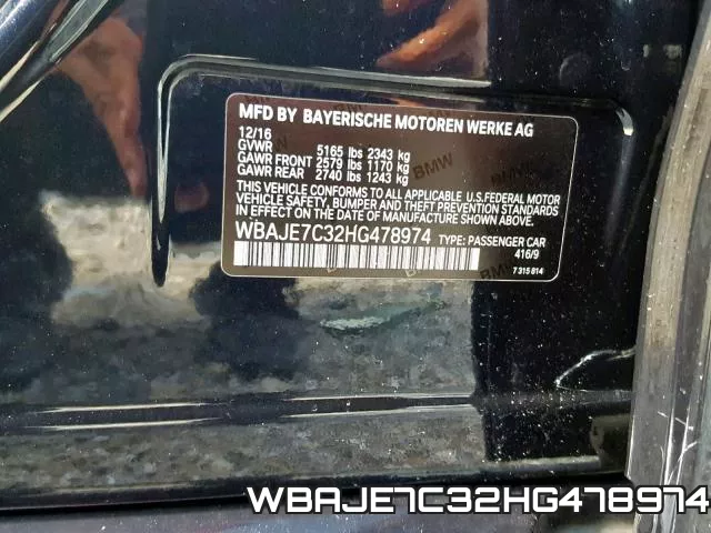 WBAJE7C32HG478974 фото 2
