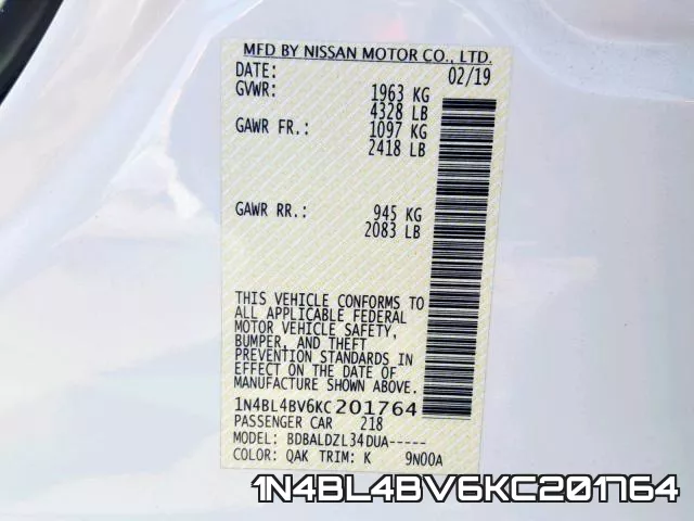 1N4BL4BV6KC201764 фото 2