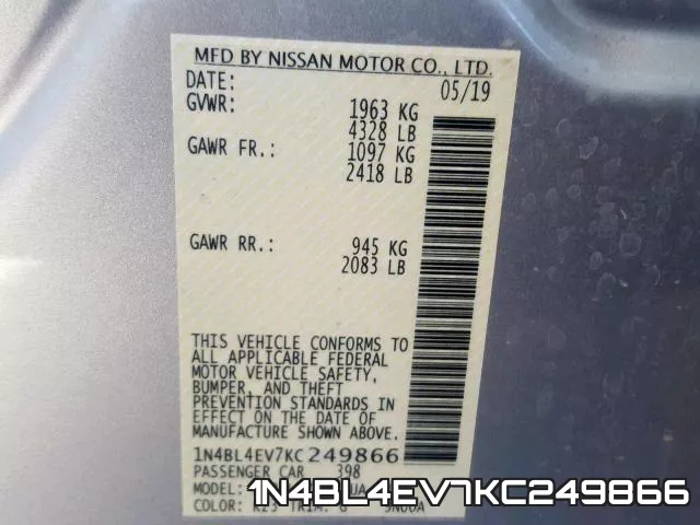 1N4BL4EV7KC249866 фото 2