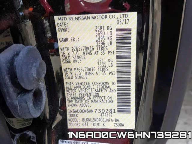 1N6AD0CW6HN739281 фото 2