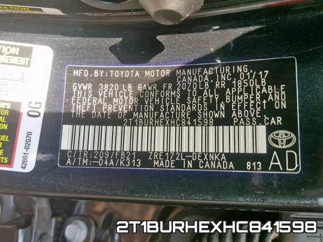 2T1BURHEXHC841598 фото 2