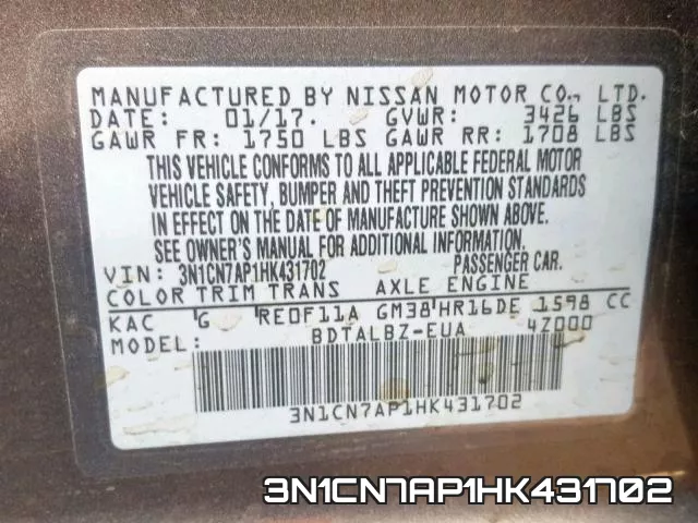 3N1CN7AP1HK431702 фото 2