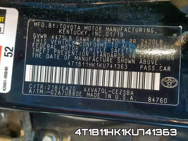 4T1B11HK1KU741363 фото 2