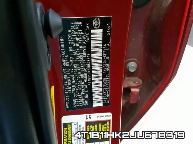 4T1B11HK2JU678319 фото 2